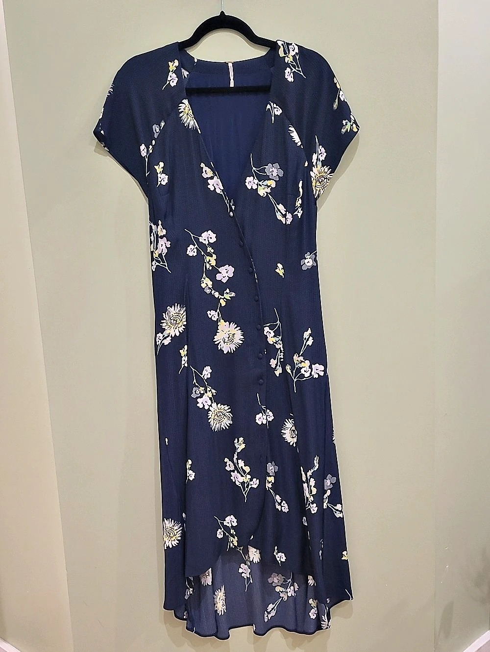 Free People Lost In You Floral High Low Midi Dress Blue & Pink